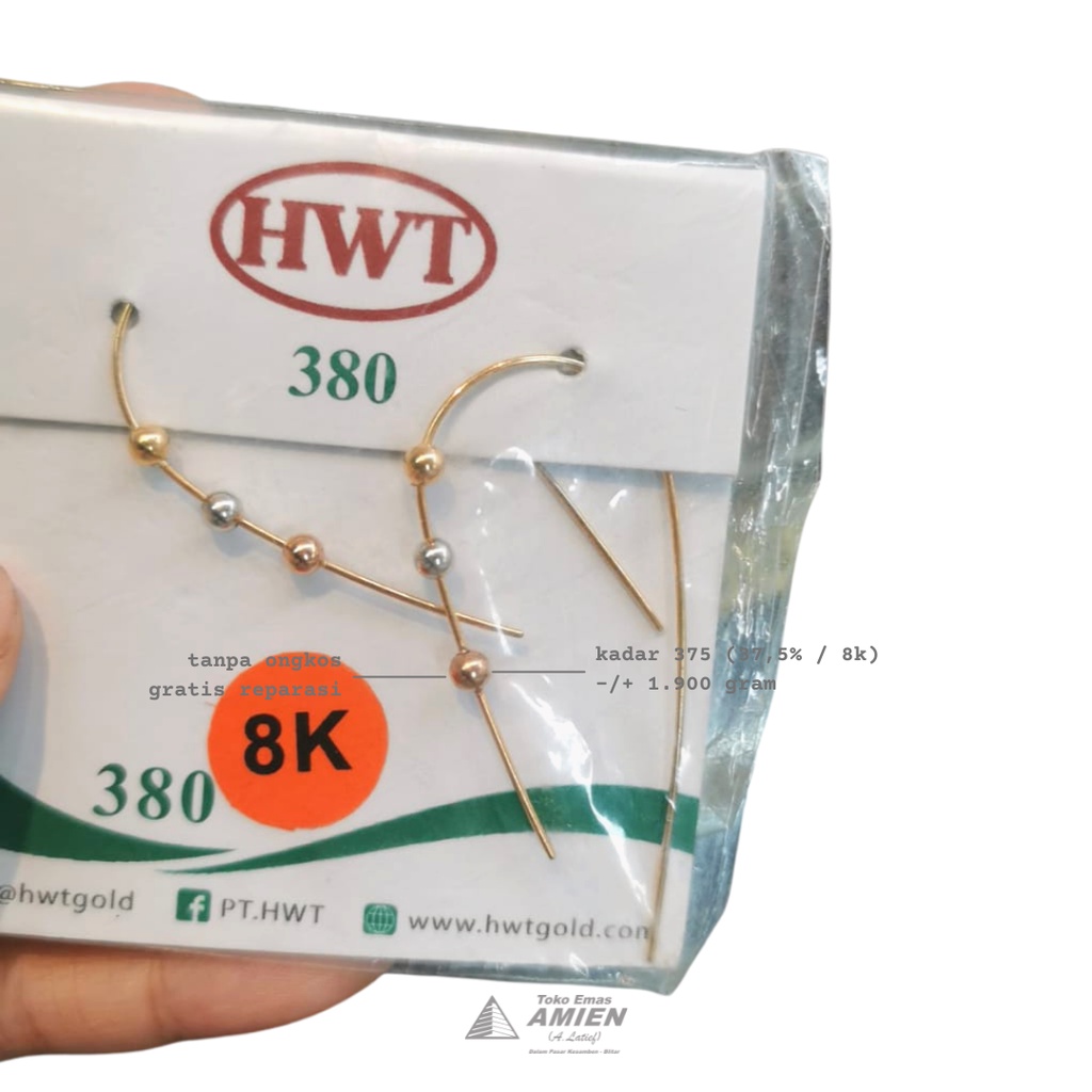 Toko Emas Amien Anting Emas Putih Asli HWT Kadar 375 (37,5% / 8K) 1.900 Gram - Giwang Bola Botor 2 W