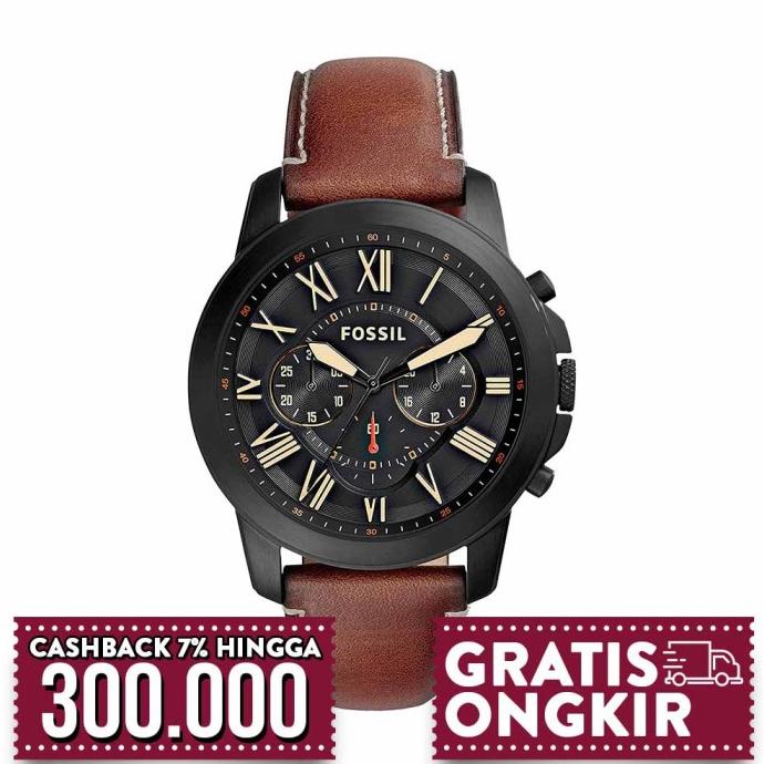 Jam Tangan Pria Fossil Grant Chronograph Luggage Leather Fs5241 .