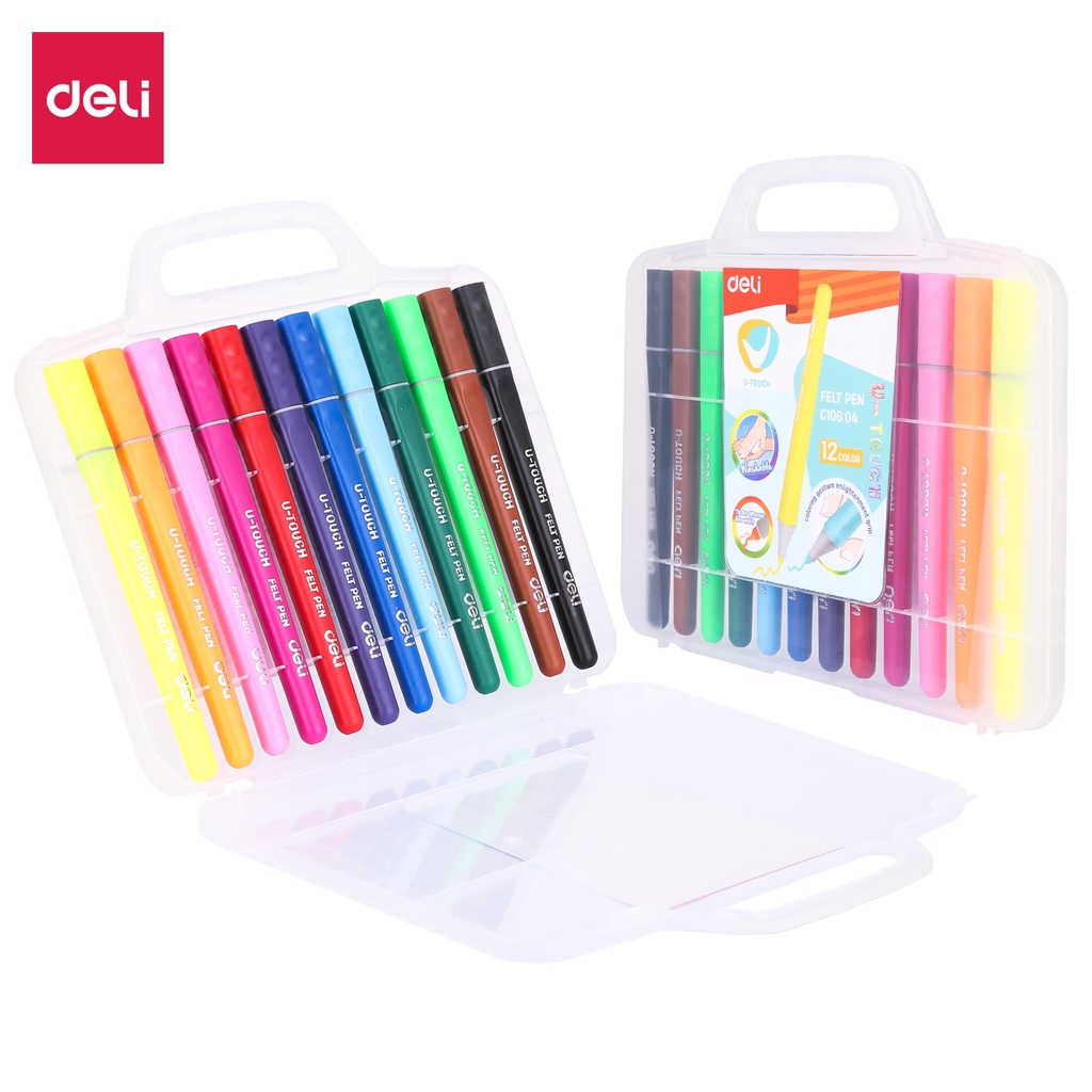 

Deli Felt Pen / Spidol Warna 12/24 Warna Terang Nyaman Digenggam EC10604 EC10624