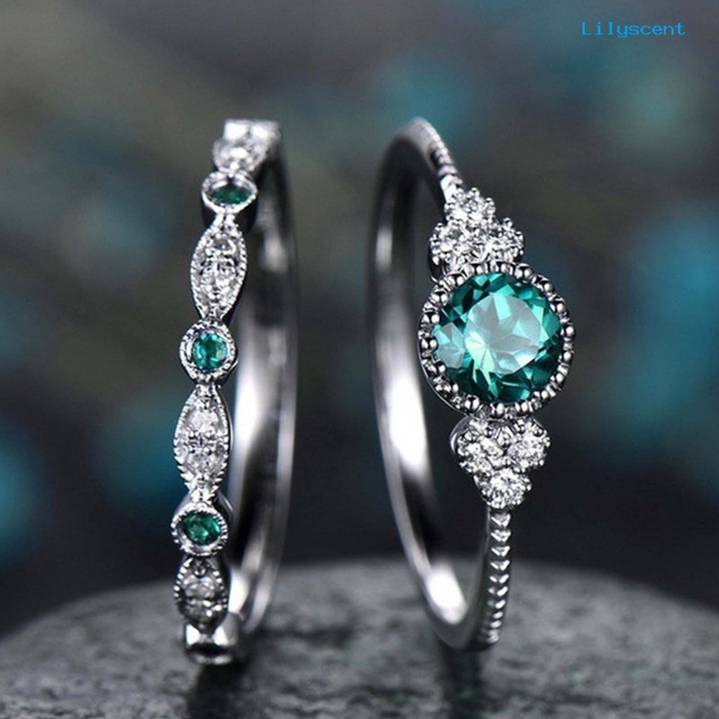 2pcs / Set Cincin Bahan Alloy Hias Cubic Zirconia Untuk Wanita