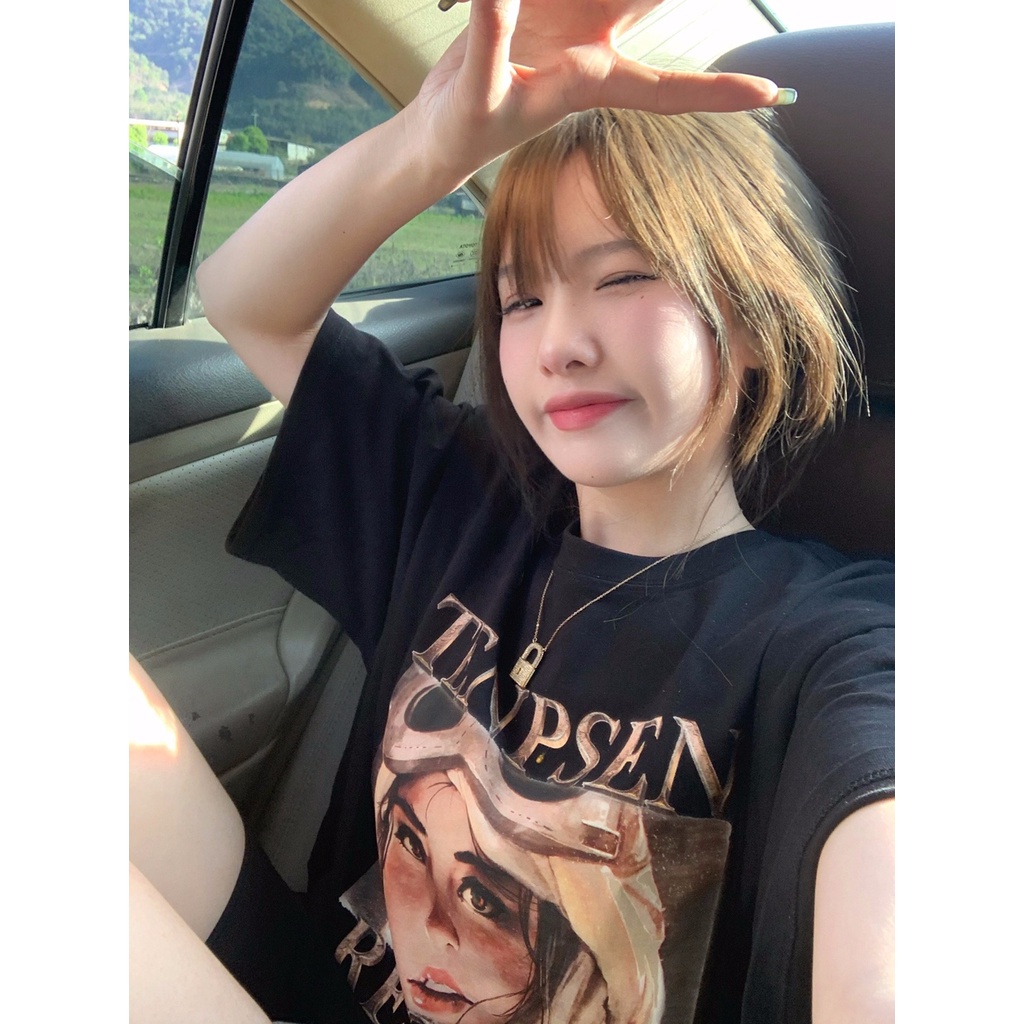 baju wanita kekinian kaos atasan wanita korean style lengan pendek oversize potret printed t shirt