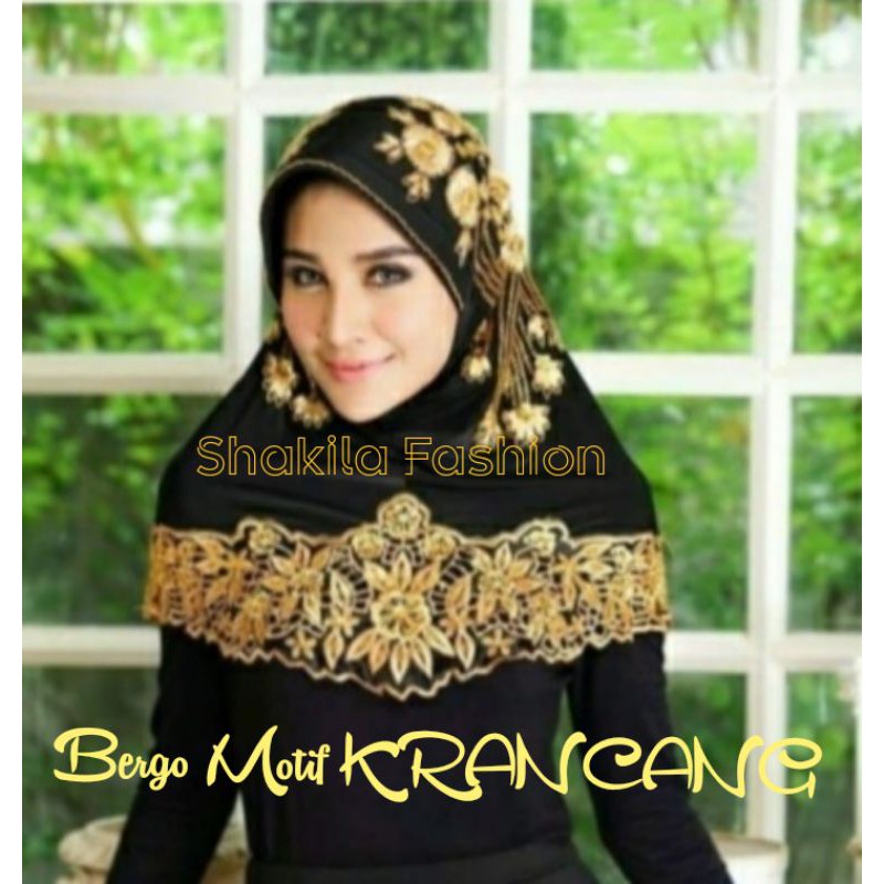 BERGO MOTIF KRANCANG PADANG //JILBAB MOTIF KRANCANG + PAYET.(REAL PICT)