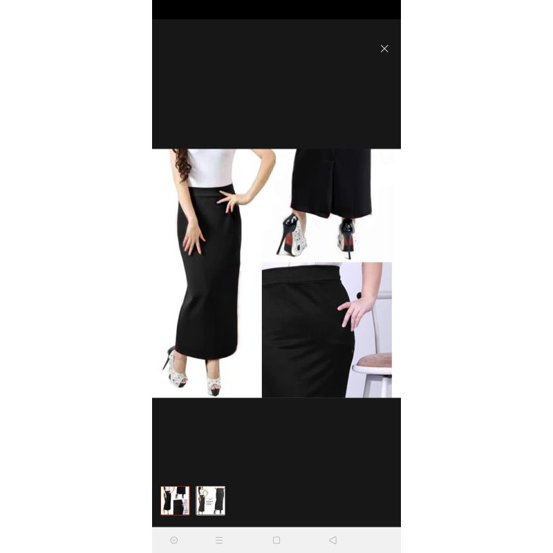 ROK KERJA  WANITA PANJANG PINGGANG KARET MODEL A/ ROK PANJANG SPAN-hitam
