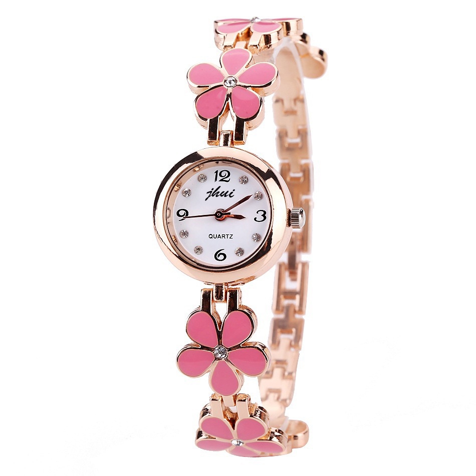 Jam Tangan Wanita Bunga Kecil Gaya Korea Fashion Trendy / Jam Tangan Gelang Wanita Bunga Kecil-51-7 Pink