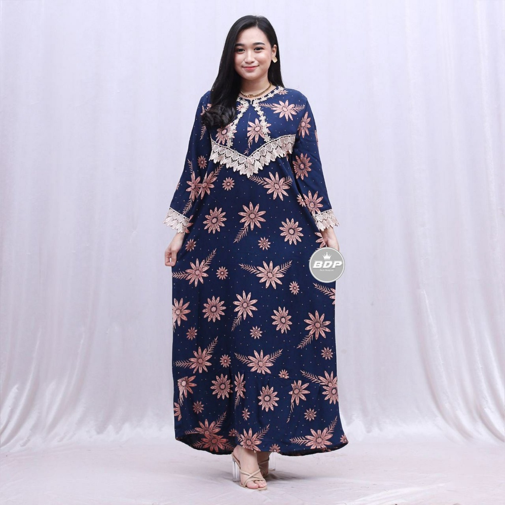 Dianputri - Daster Arab Zeema | Rayon Super Grade A | Resleting Depan Busui | Renda Milo Ori-levia navy