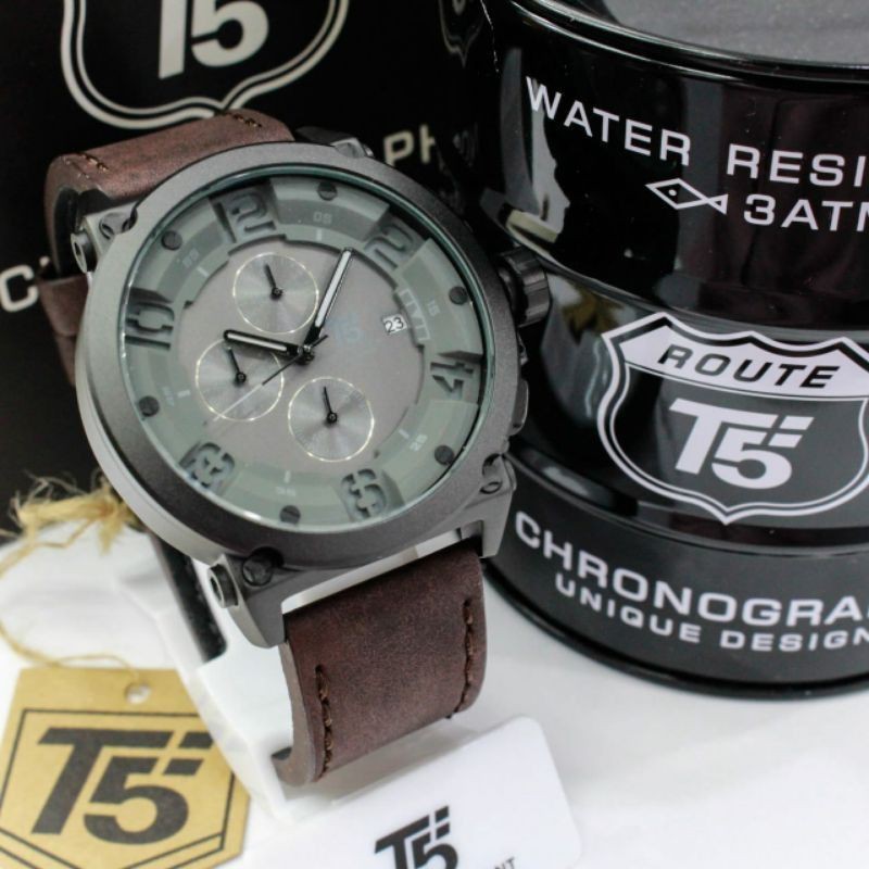 Jam T5 H 3434 original leather chronograph include box bergaransi