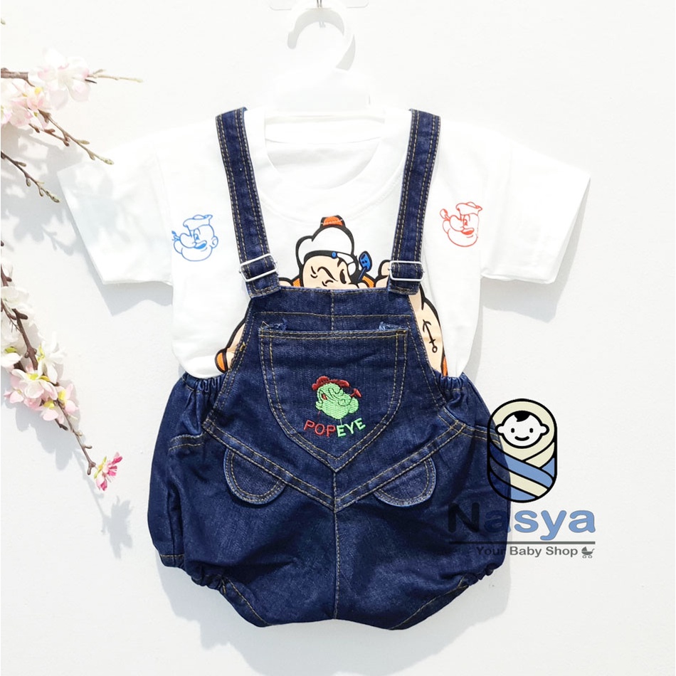 [MK-003] Baju Kodok Jeans Popeye Anak Perempuan/Laki-laki (3-9 bulan)