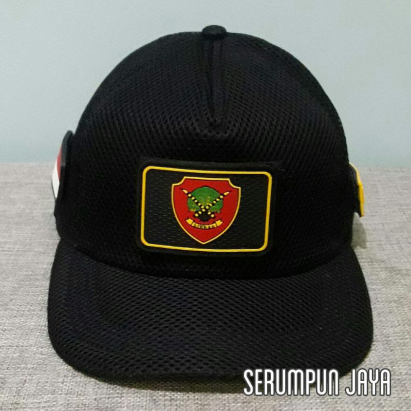 TOPI LINMAS - TOPI LINMAS HITAM 3PATCH JARING DOUBLE MESH VELCRO