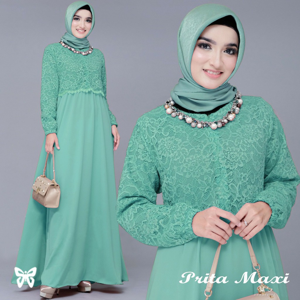 HOPYLOVY - Gamis Wanita Brukat Maxi Prita