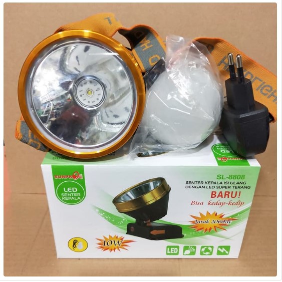 Senter Kepala Headlamp Sunpro SL-8808 Putih 10 Watt Charger bonus Lampu