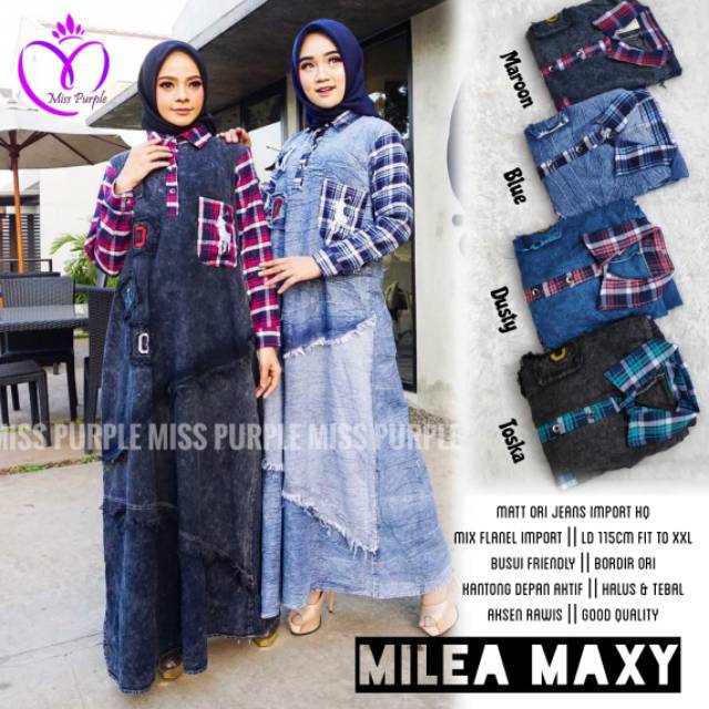 Milea maxy ori jeans wash import-halus tebal-by miss purple
