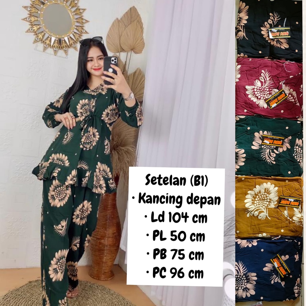 SETELAN WANITA PANJANG RAYON MOTIF PREMIUM BUNGA 1