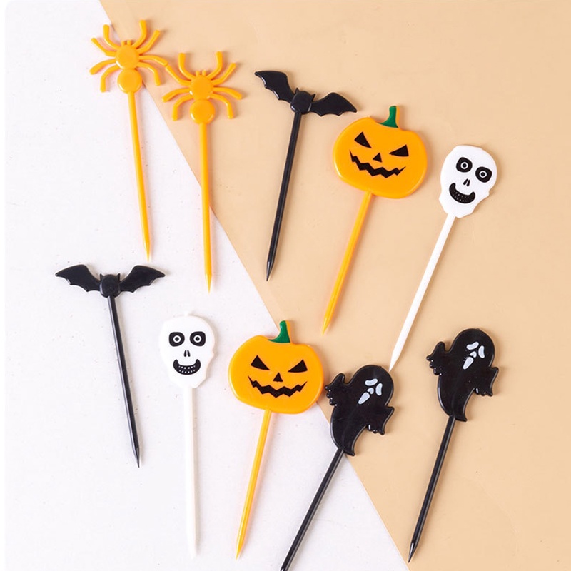 6 / 10Pcs Garpu Buah Kue Portabel Bahan Plastik Desain Ultraman Untuk Halloween