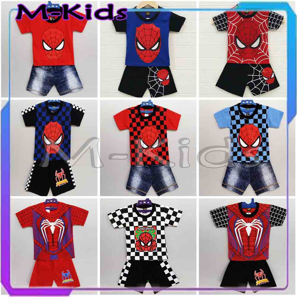 MKids88 - Baju Setelan KAOS Anak SPIDERMAN Aneka Motif SUPERHERO