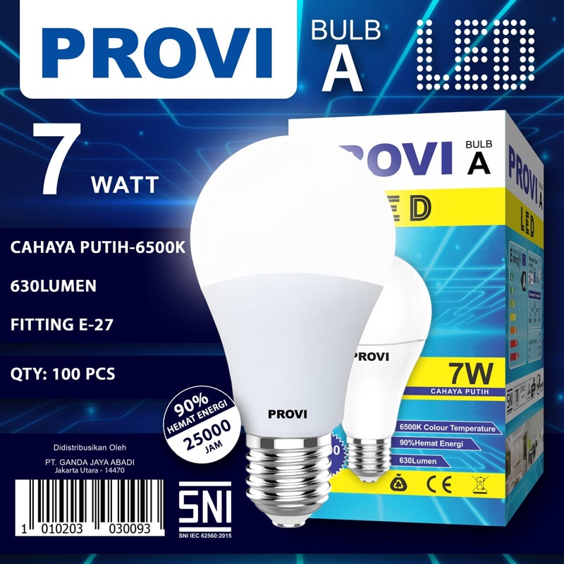 BOHLAM BOLA LAMPU LED PROVI 7W 7WATT GARANSI 1 TAHUN LAMPU LED BULB