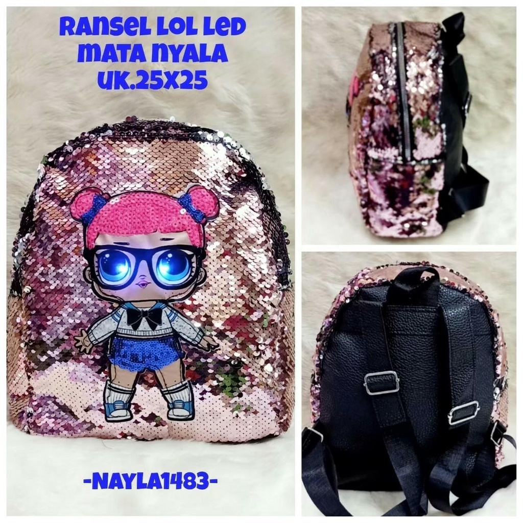 Tas Ransel Sequin LOL Led Anak Perempuan Premium / Ransel LOL Nyala / Tas Sekolah LOL LED Anak Perempuan Tk Sd