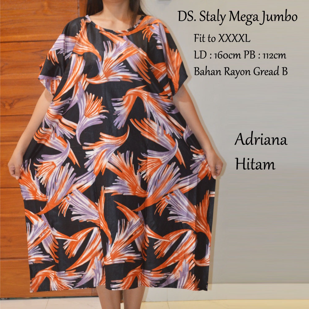 Daster Mega Jumbo Staly LD 160cm || Daster Jumbo Murah-Adriana Hitam A