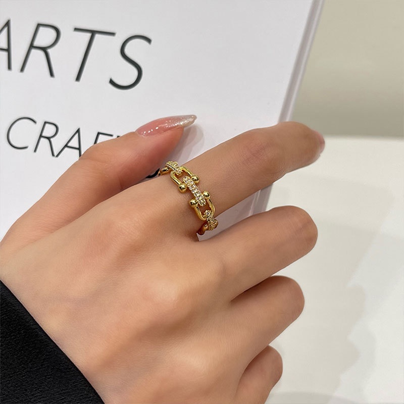 Cincin Rantai Zirkon Ins Fashion   Cincin Terbuka Sederhana yang Dapat Disesuaikan