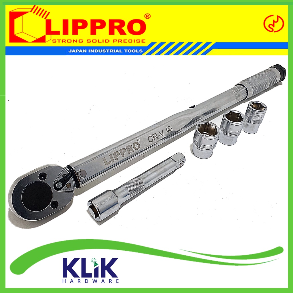 Lippro Kunci Torsi Momen 1/2 Inch Torque Wrench 28 - 210 Nm Motor Mobil + Mata Sock Extension