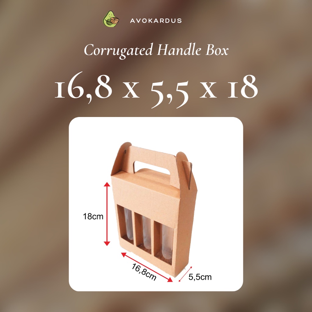 

Kardus Corrugated Die Cut 16,8x5,5x18 Handle Box Kotak Dus Botol kale 250gr isi 3 Gable Box