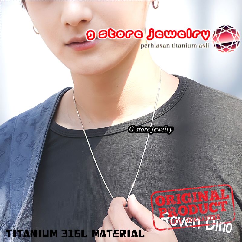 kalung titanium pria cowok keren asli anti karat original emas putih perak silver panjang pendek