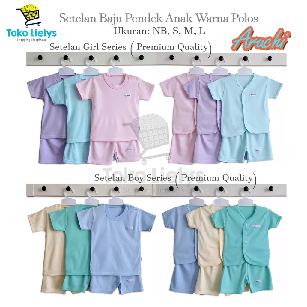 1 SETEL ARUCHI Setelan Baju Pendek Anak Warna Polos