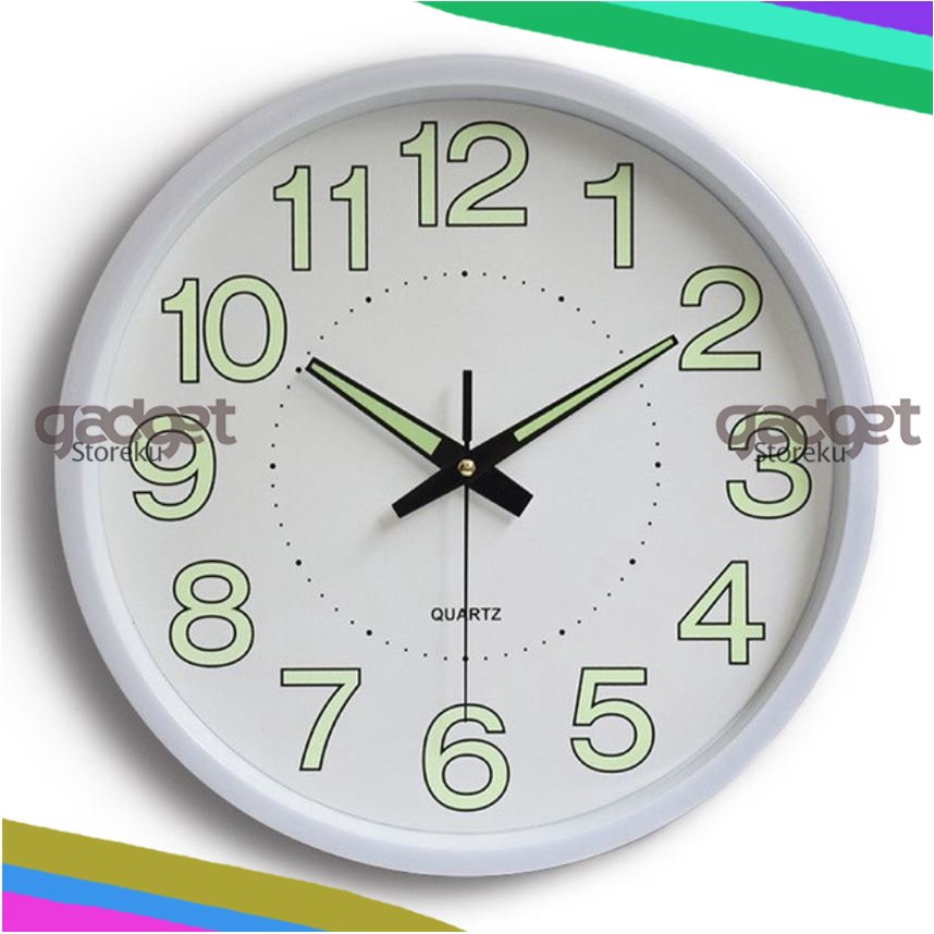 Jam Dinding Minimalis Bulat Quartz Nyala Dalam Gelap Design Luminous Glow in The Dark 30CM