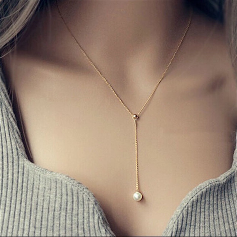 [Ready Stock]Fashion Simple Silver Plated Sweet Pearl Pendant Necklace