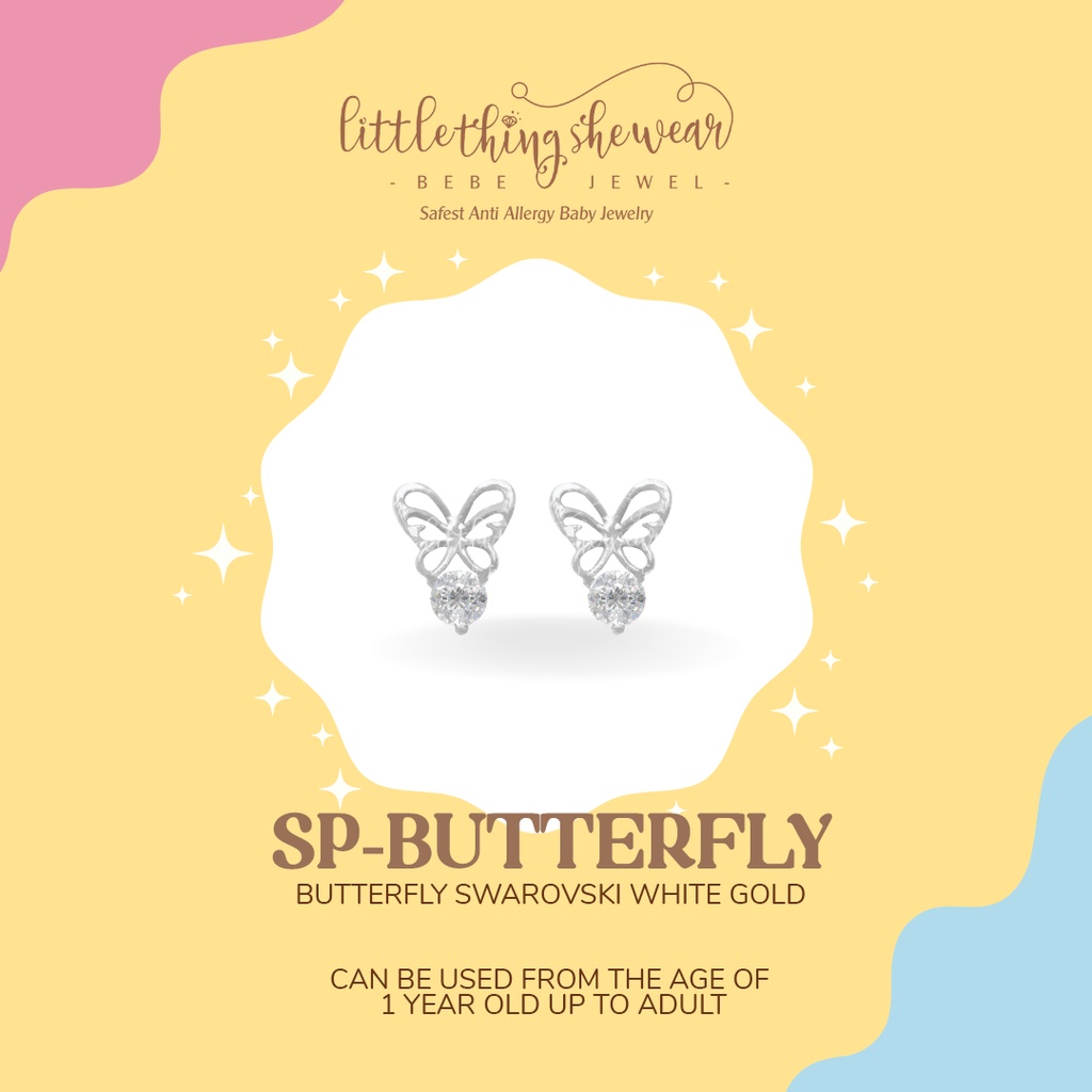 Anting Anak Littlethingshewear Butterfly Swarovski White Gold Toddler SP-BUTTERFLY 0,6gr