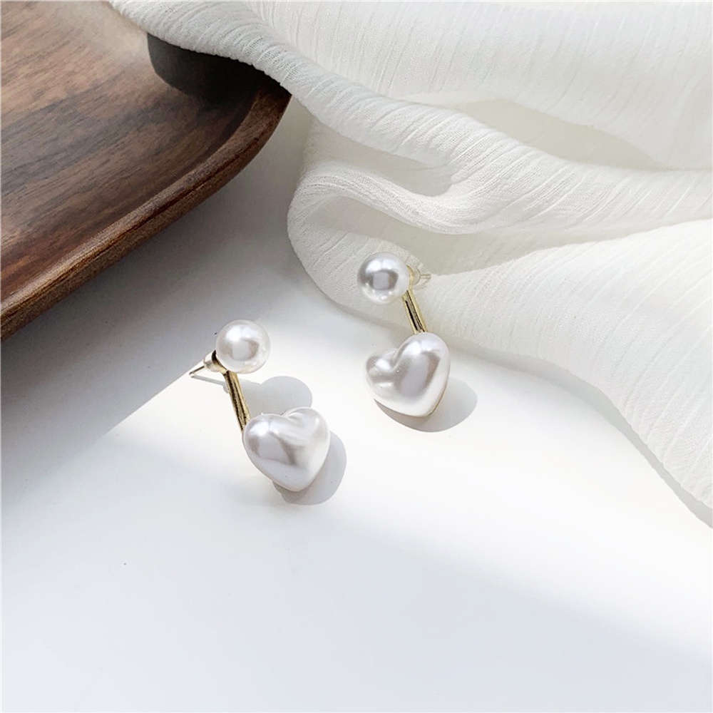 Anting Stud Mutiara Bentuk Hati Multi Warna Gaya Elegan Untuk Wanita