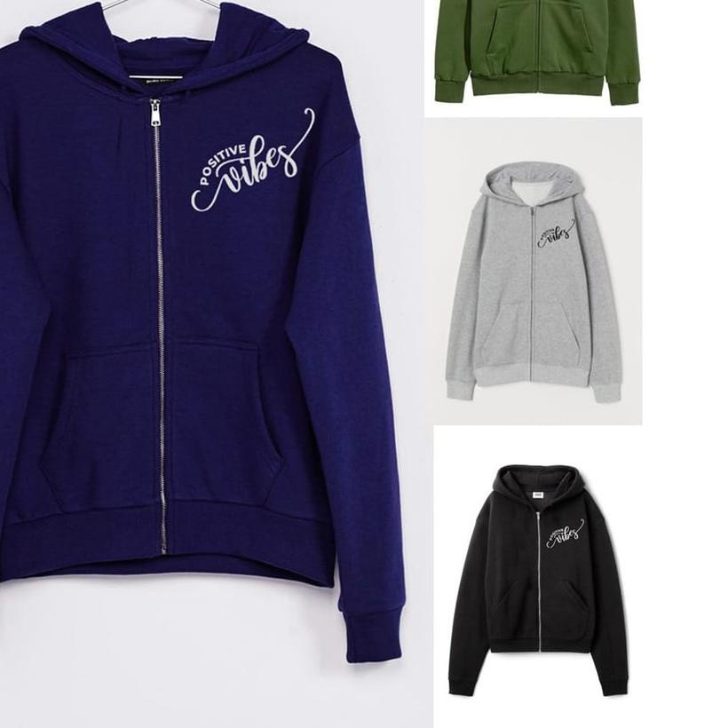 ♢ DaveCollection - Jaket Hoodie Atasan Lengan Panjang POSITIVE VIBES Babyterry AK172 ♪