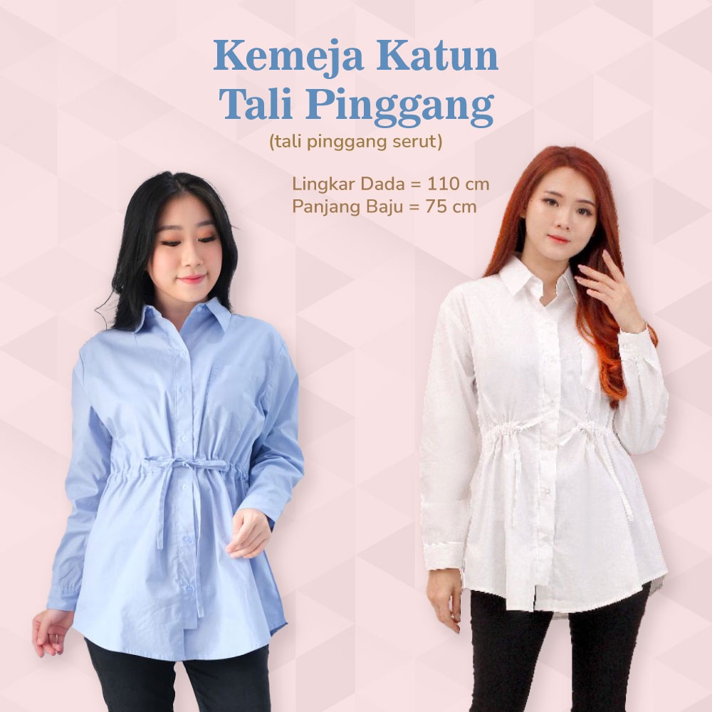 KEMEJA KERJA ATASAN BAJU WANITA TANGAN PANJANG TALI PINGGANG SERUT
