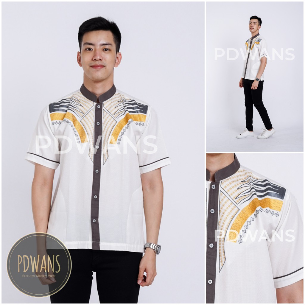 BAJU KOKO Muslim Lengan Pendek Putih Motif Bordir PDWANS - RKpdk02