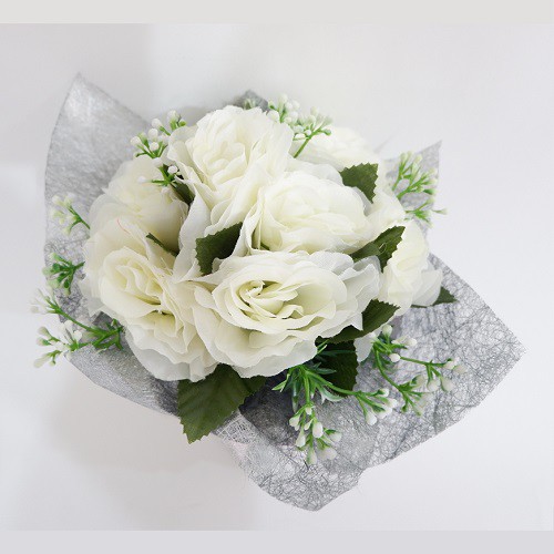 WANFlower Buket Bunga Mawar X9 + Baby Breath * Putih