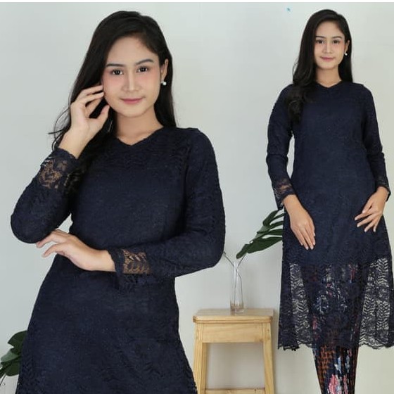Atasan Kebaya Modern Brokat Gamis Navy.