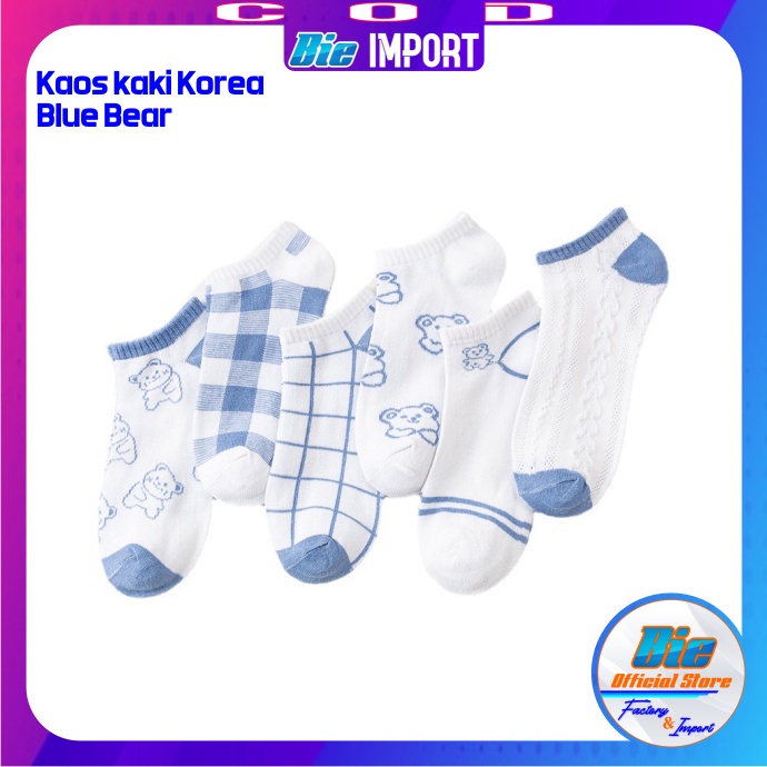 Kaos Kaki Korea Wanita Motif Blue Bear Impor Best Seller