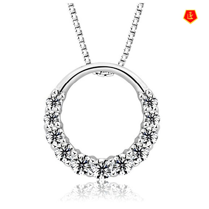 [Ready Stock]Diamond Circle Silver Necklace Female Affordable Luxury Fashion Temperament