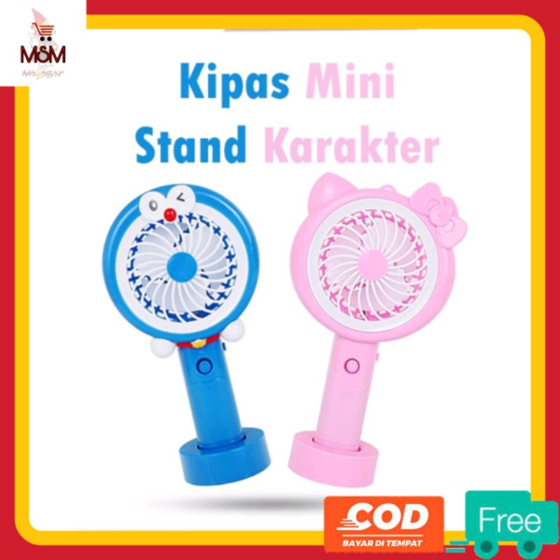 COD MAKASSAR Kipas Angin Tangan Stand Portable Karakter LED ( Standing Mini Fan)