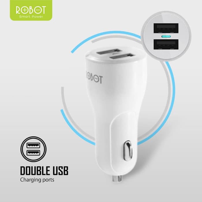 ROBOT RT-C05S 2.4A Dual USB Ports Car Charger Garansi Resmi 1 TAHUN - Putih