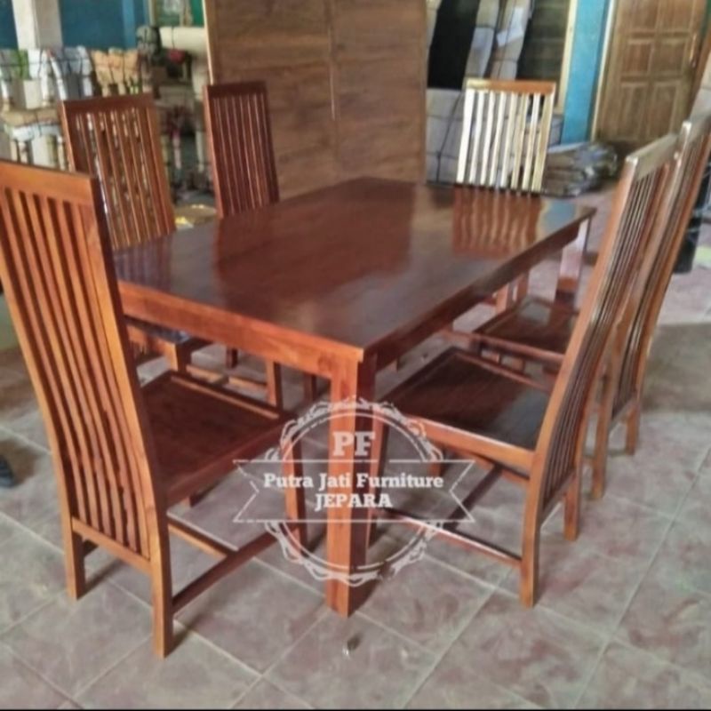 Meja kursi makan minimalis kursi 6 kayu jati mebel murah