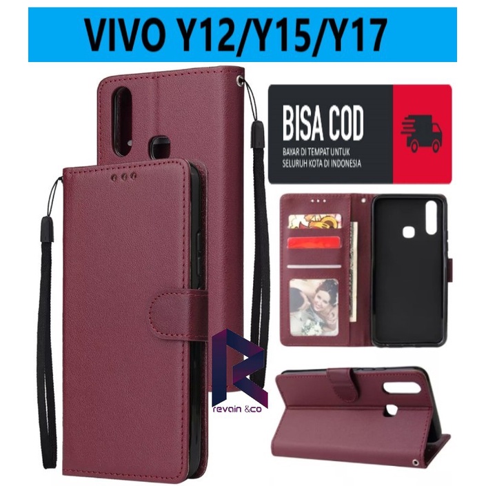 CASING VIVO Y12 Y15 Y17 FLIP WALLET LEATHER KULIT PREMIUM SARUNG BUKA TUTUP FLIP CASE VIVO Y12/Y15/Y17