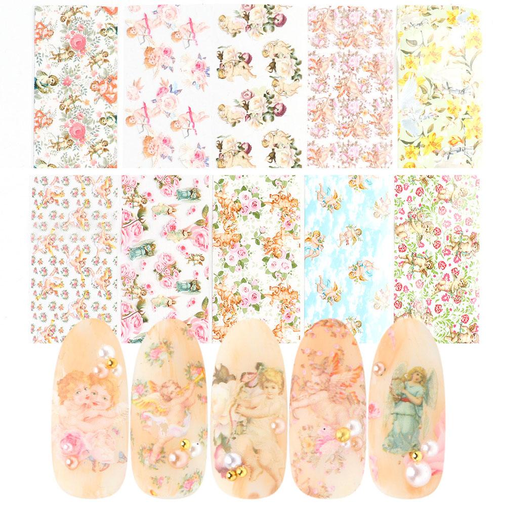 Mxbeauty Stiker Kuku Motif Malaikat Cupid / Bunga Untuk Nail Art / Manicure DIY