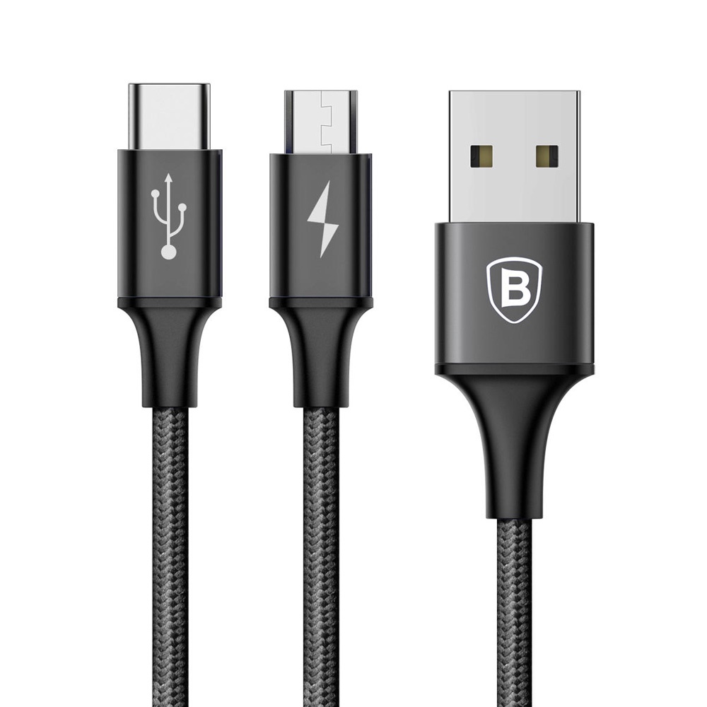 Baseus Rapid Series 2 in 1 Kabel Micro USB + USB Type C 3A 1.2 Meter - Black