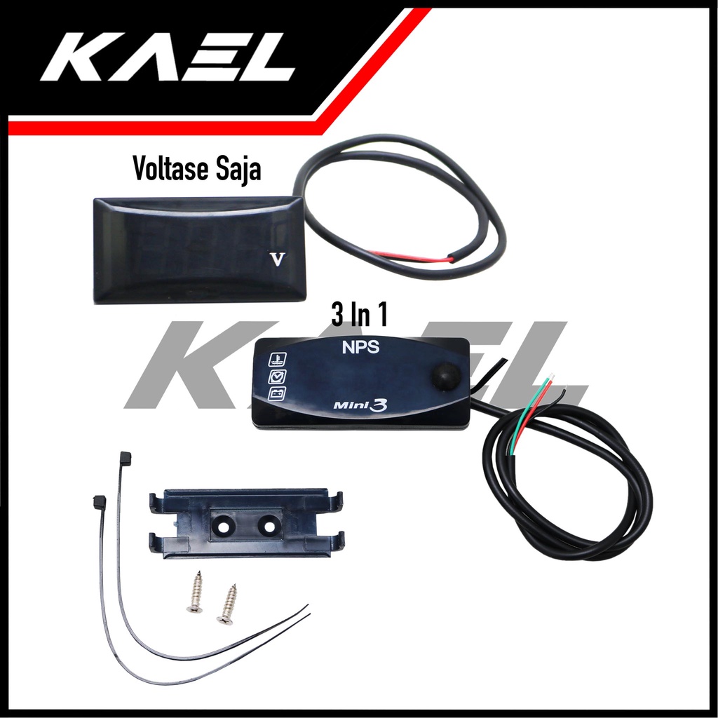 Voltmeter Waterproof 3in1-1 Motor Bebek-Matic-Sport Honda-dll Universal Mode Biru-Merah Motor Aki-Accu-Jam Digital-Suhu Volmeter Volt Meter LED