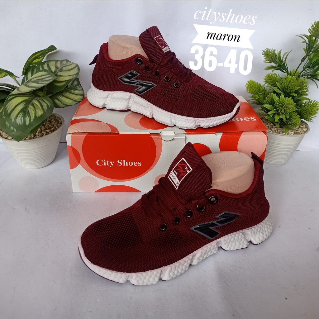 sepatu wanita import city shoes rajut olahraga ringan tali