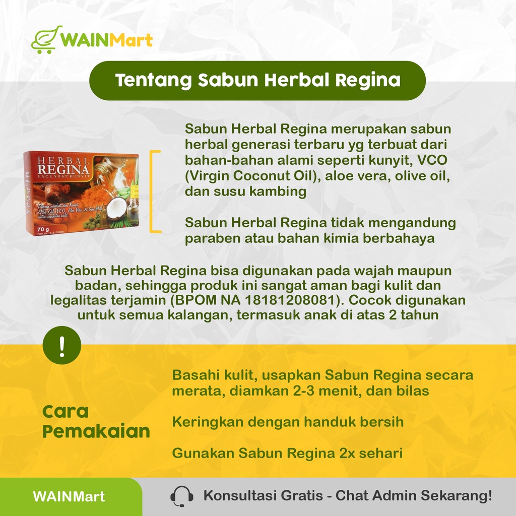 Sabun Herbal Alami SABUN REGINA BPOM Anti Kurap Panu Kadas Gatal Hilangkan Jamur dan Mencerahkan Kulit