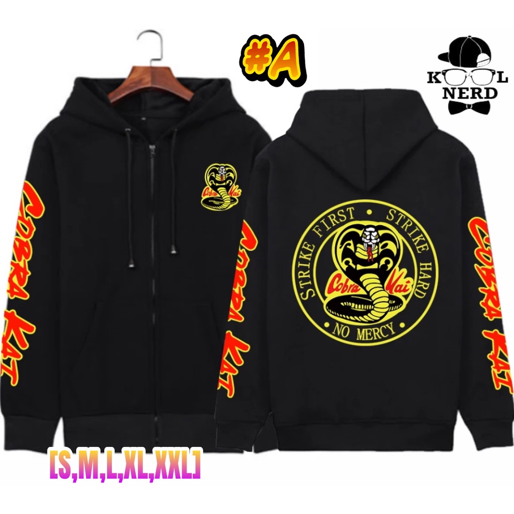 JAKET ZIPPER RESLETING KARATE CobraKAI STRIKE FIRST STRIKE HARD NO MERCY (BISA PILIH MOTIF A/B)