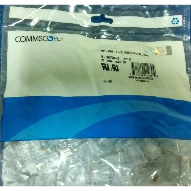 Konektor RJ45 AMP CAT5e commscope isi 50pc Connector lan ORIGINAL