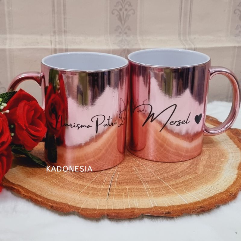 Mug Custom Gold Rose Silver / Gelas Custom Premium