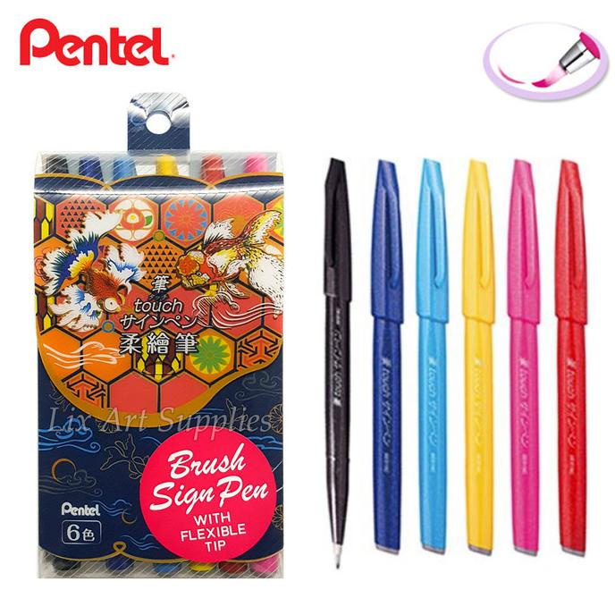 

[[COD]] Pentel Touch Brush Sign Pen Set 6 CUCI GUDANG Kode 139